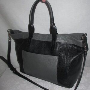 Cole Haan Crosby Large Black & Gray Colorblock Pebbled Leather Convertible Bag